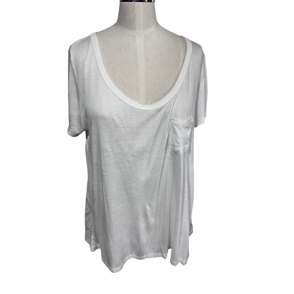 Bozzolo Plus 1X White Pocket Tee Women's‎ Lace Back Short Sleeve